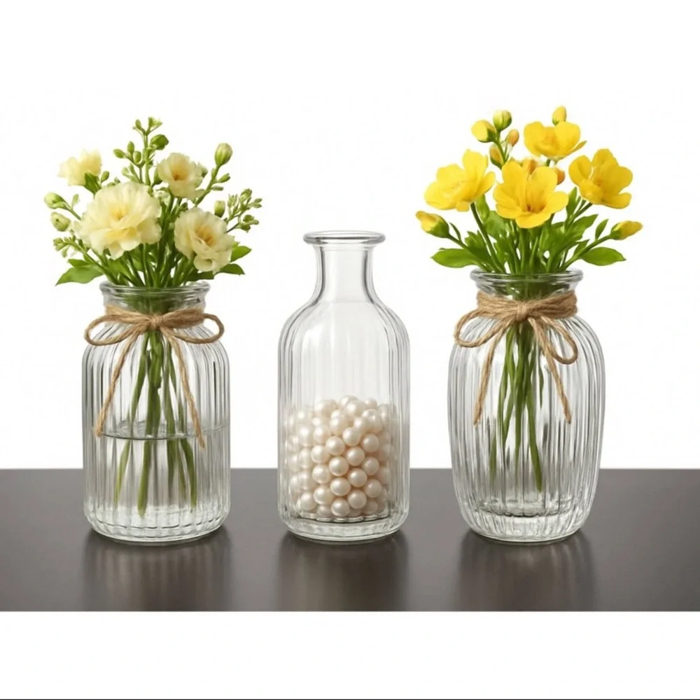 New Target Bullseye Playground Set of 3 Clear Glass Ribbed Vases 2026